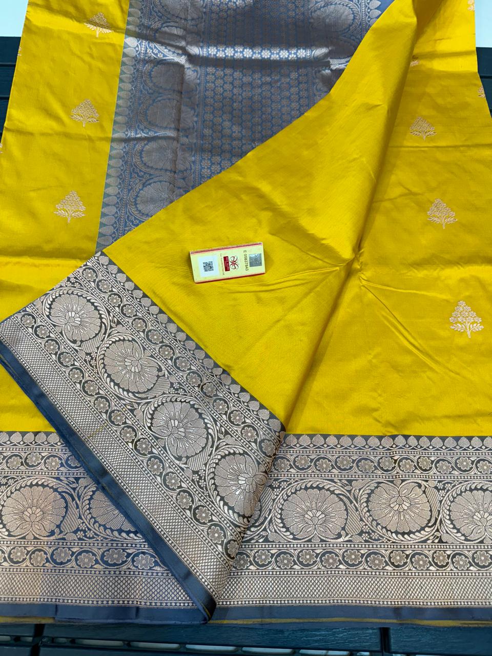 Yellow Katan Silk Handloom Banarasi Saree